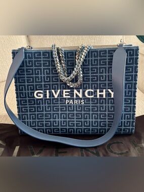 Givenchy G-Tote Medium Tote Canvas and Leather Chain Accent Medium Blue